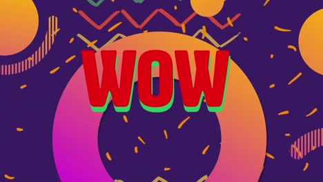 Animation of wow text over abstract shapes background