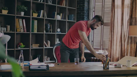 business man drinking whiskey in office. businessman resting after hard work day