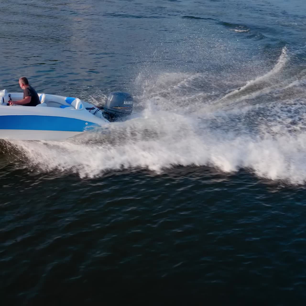 Motor boat floating on river