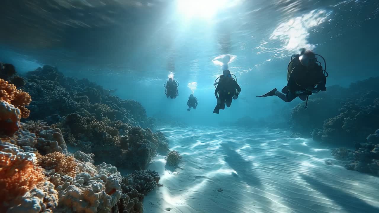 Esplorando il Vibrante Mondo Sottomarino: Sub che Navigano Attraverso Barriere Coralline Incontaminate Illuminate dalla Luce Solare che Danza sulla Superficie dell'Oceano.