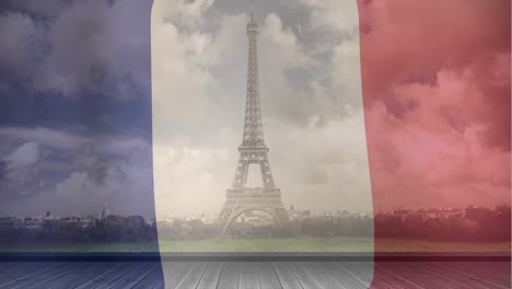 animación de la bandera de francia sobre la torre eiffel