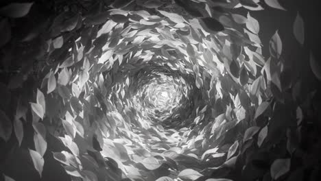 A mesmerizing spiral of delicate leaves creates a captivating visual journey, drawing the viewer into an enchanting, monochromatic world of nature&#039;s beauty