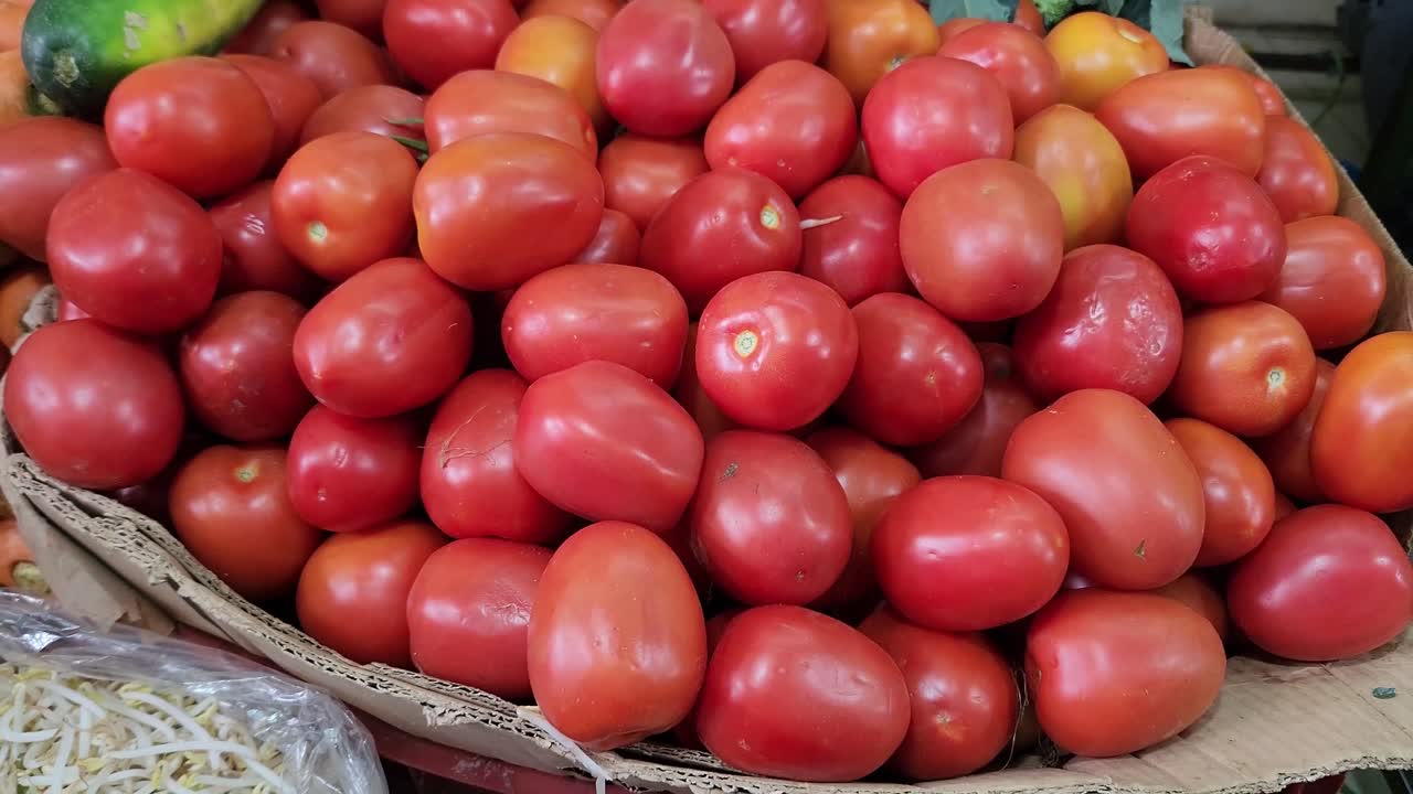 video de muchos tomates rojos dentro de una caja