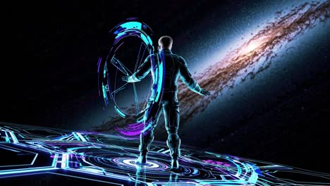 astronaut in futuristic space interface