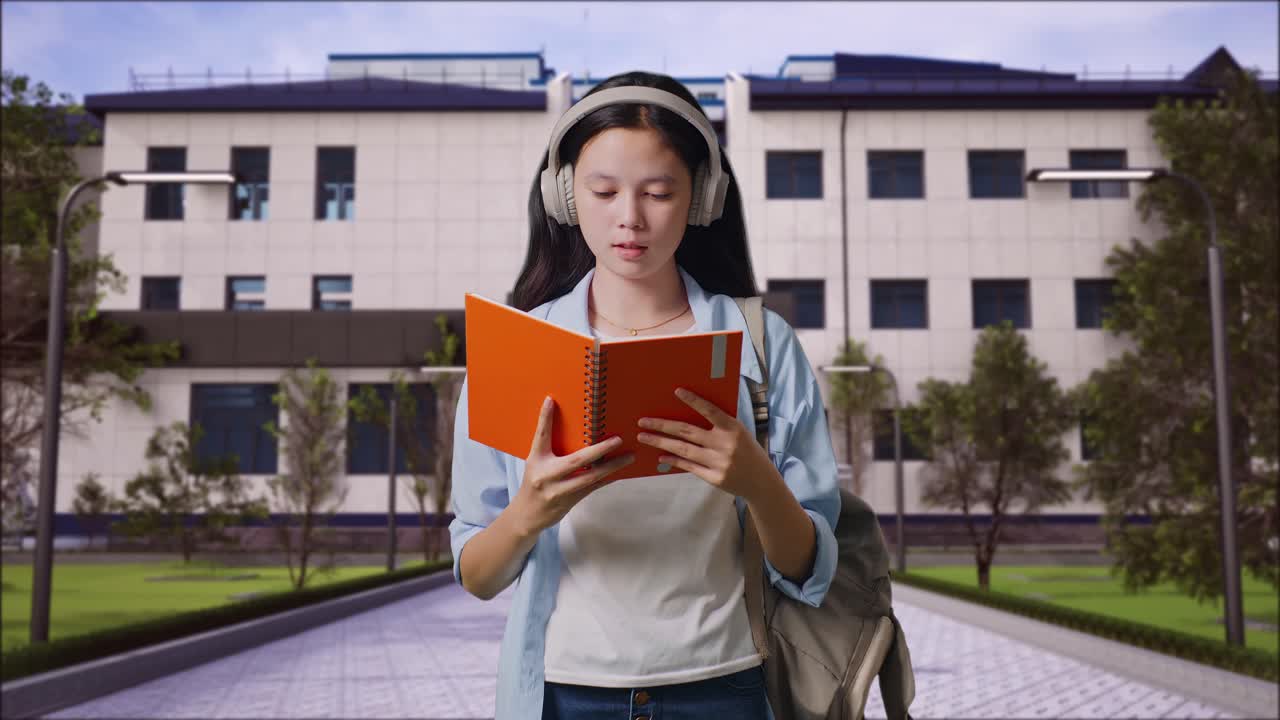 chica adolescente leyendo en el campus