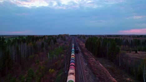 two long freight trains go on railway.