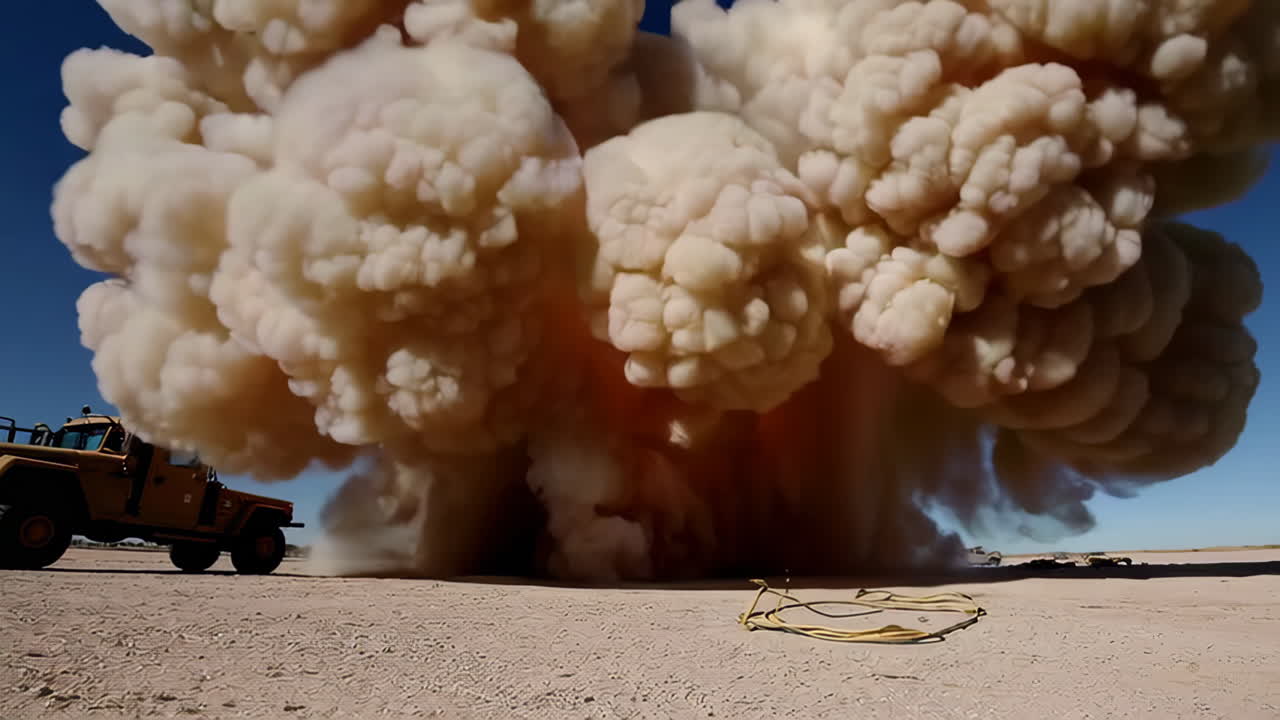 Military Training Exercise in Desert Environment with Explosion