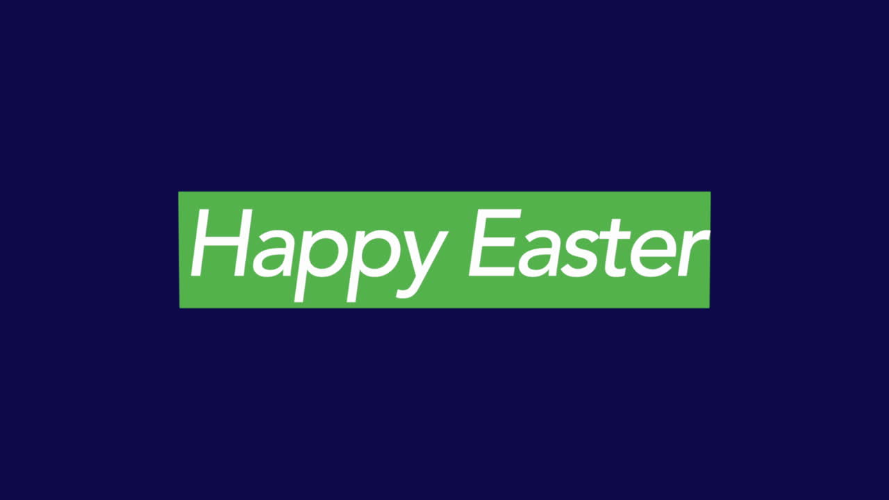 Happy Easter in green letters on blue square