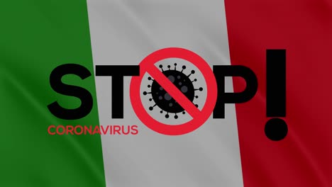 stop coronavirus stamp on the national flag of italy. coronavirus concept.