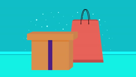 shopping bag and box commerce animation