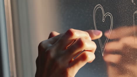 hand drawing a heart on foggy glass