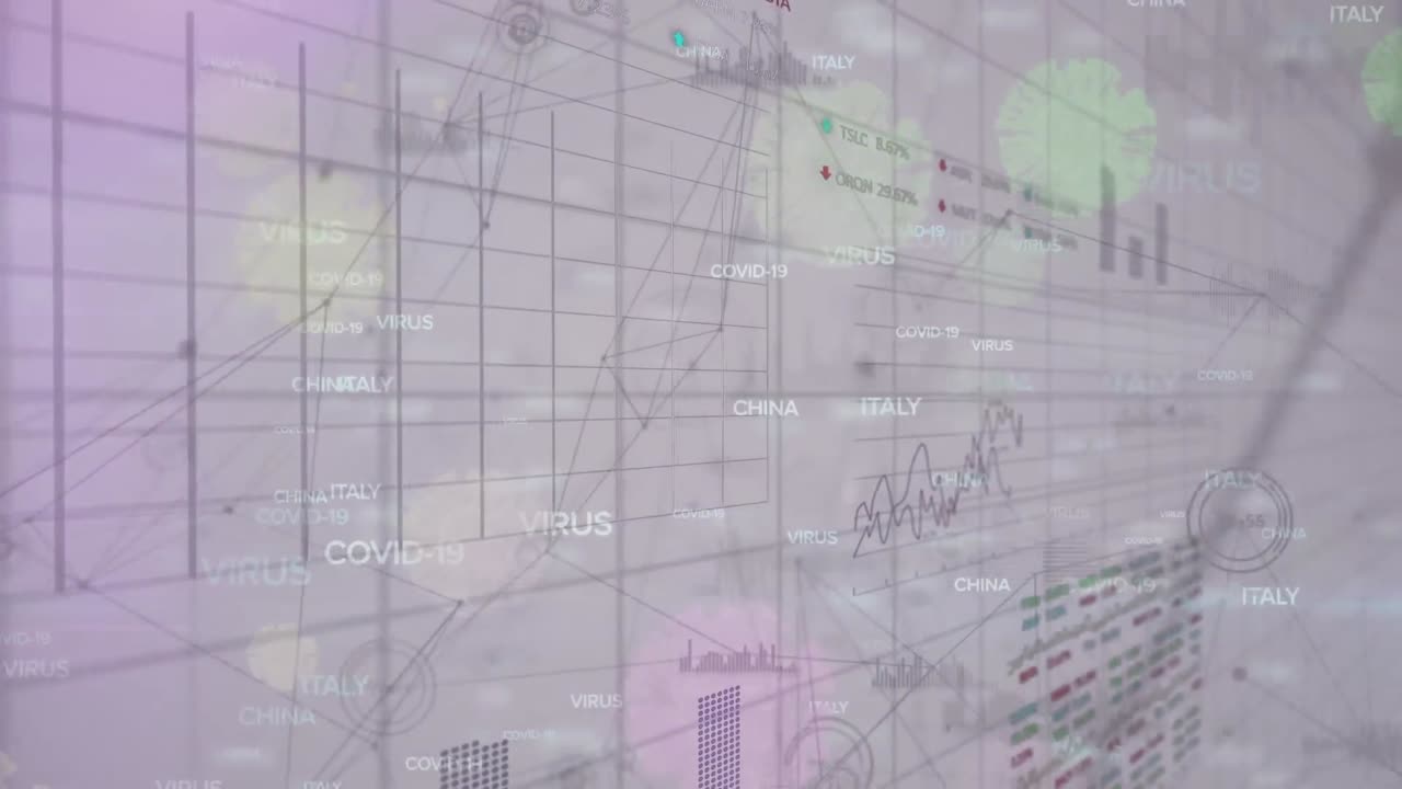 Animation of data processing over modern building and network of connections