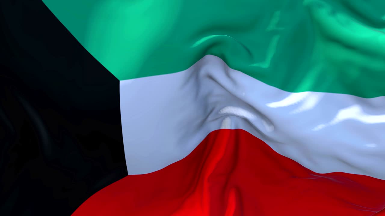 bandera de kuwait ondeando en el viento animación en cámara lenta. 4k textura de tela realista bandera soplando suavemente en un día de viento fondo de bucle continuo sin costuras.