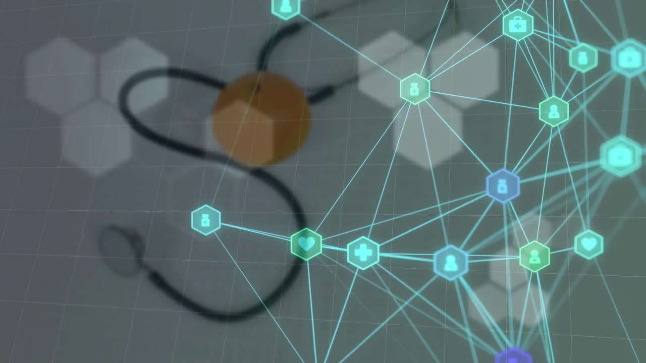 스테토스코프를 통해 아이콘으로 연결 네트워크의 애니메이션