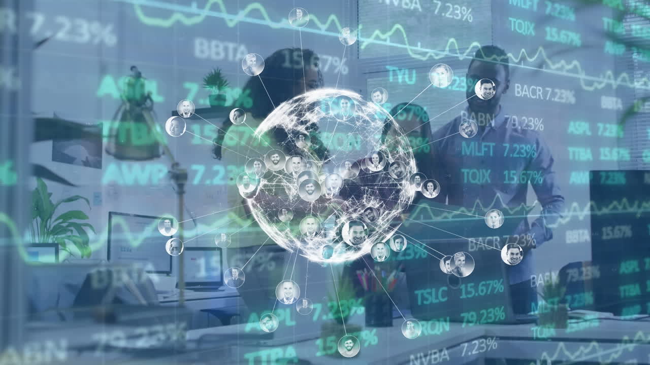 다양한 사업가들과의 연결망을 가진 주식시장과 세계를 애니메이션화