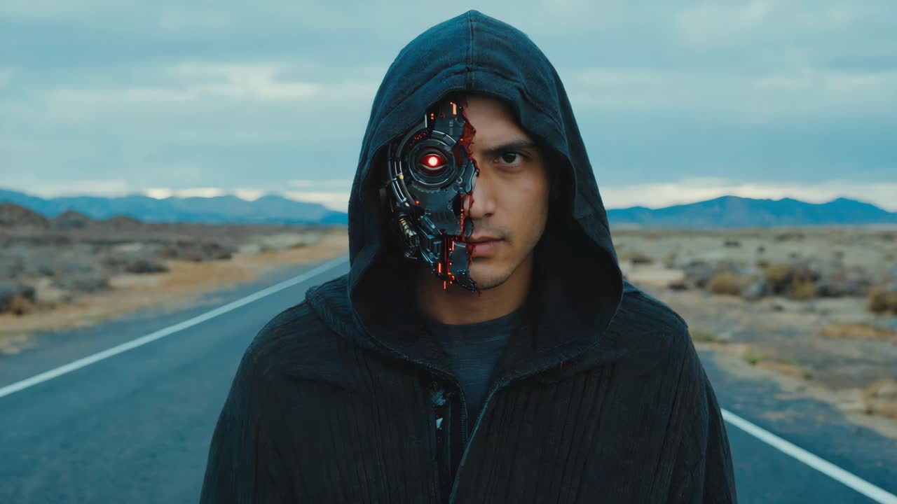 Cyborg on a Desert Road