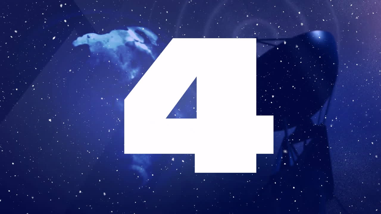 número 5 animación sobre escena espacial con la tierra y el satélite