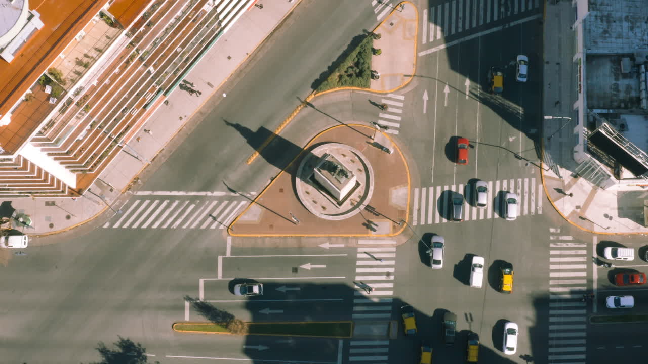 AERIAL - Cid Campeador monument, intersection, Buenos Aires, Argentina, top down