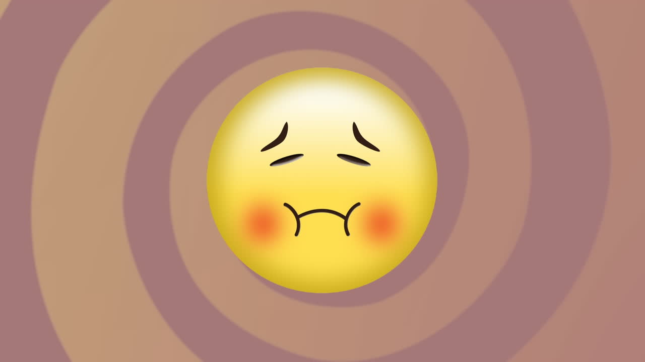 갈색 배경에 회전하는 나선에 대한 아픈 얼굴 이모티콘의 디지털 애니메이션