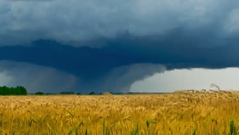 dark storm clouds form over a wheat field