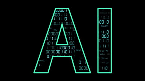 animation von ai-text mit binärer kodierung und datenverarbeitung