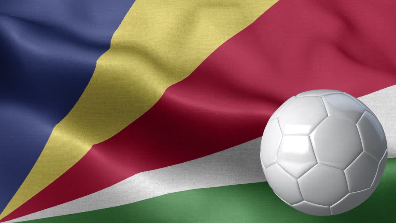 Bandiera delle Seychelles e pallone da calcio - Bandiera delle Seychelles ad alto dettaglio - Elementi ripetibili con motivo a onda della bandiera nazionale delle Seychelles