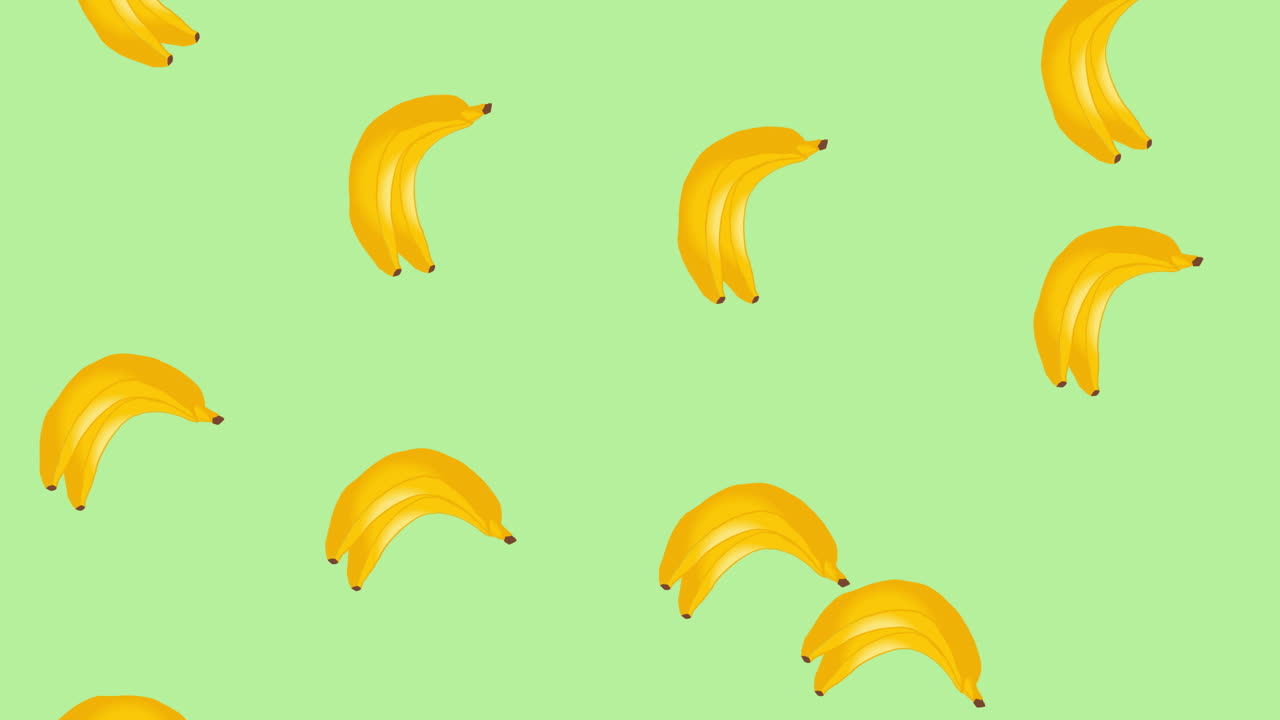 초록색 바탕에 떠다니는 단일 바나나의 애니메이션