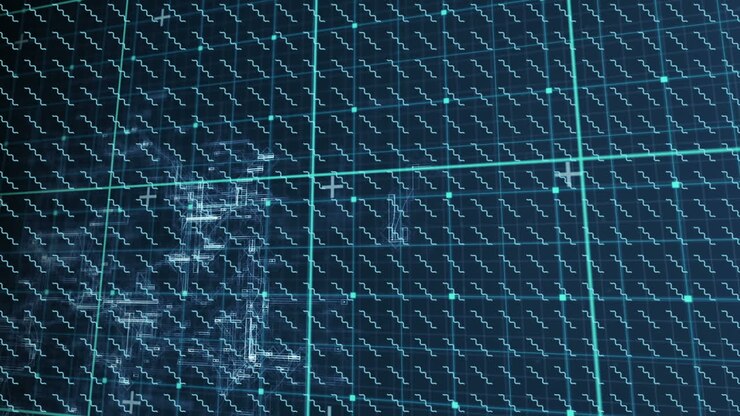 Animation of waves moving over checked blue space