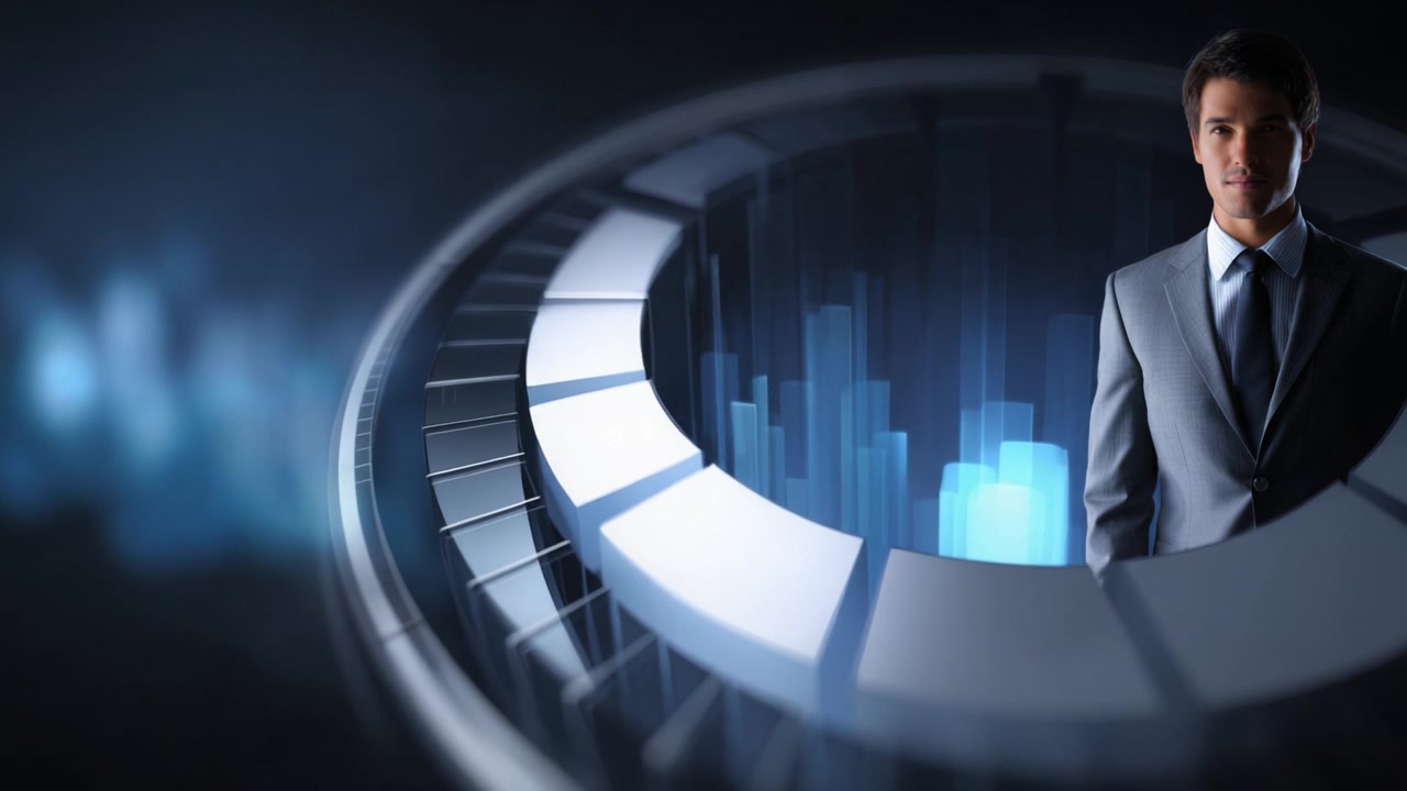 A Professional Businessman in a Modern Data Visualization Context Showcasing Insights with Advanced Graphic Design Elements and a High-tech Environment