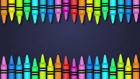 animation of colorful crayons against blue background