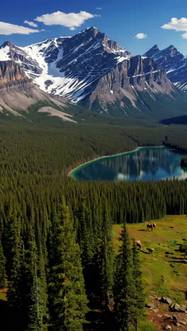 majestic mountain lake and forest landscape with wildlife