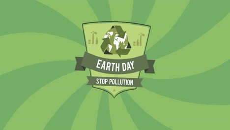 animation of shield with recycling and earth day on green background