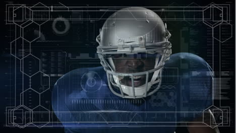 animación del procesamiento de datos digitales sobre el retrato de un jugador de fútbol americano