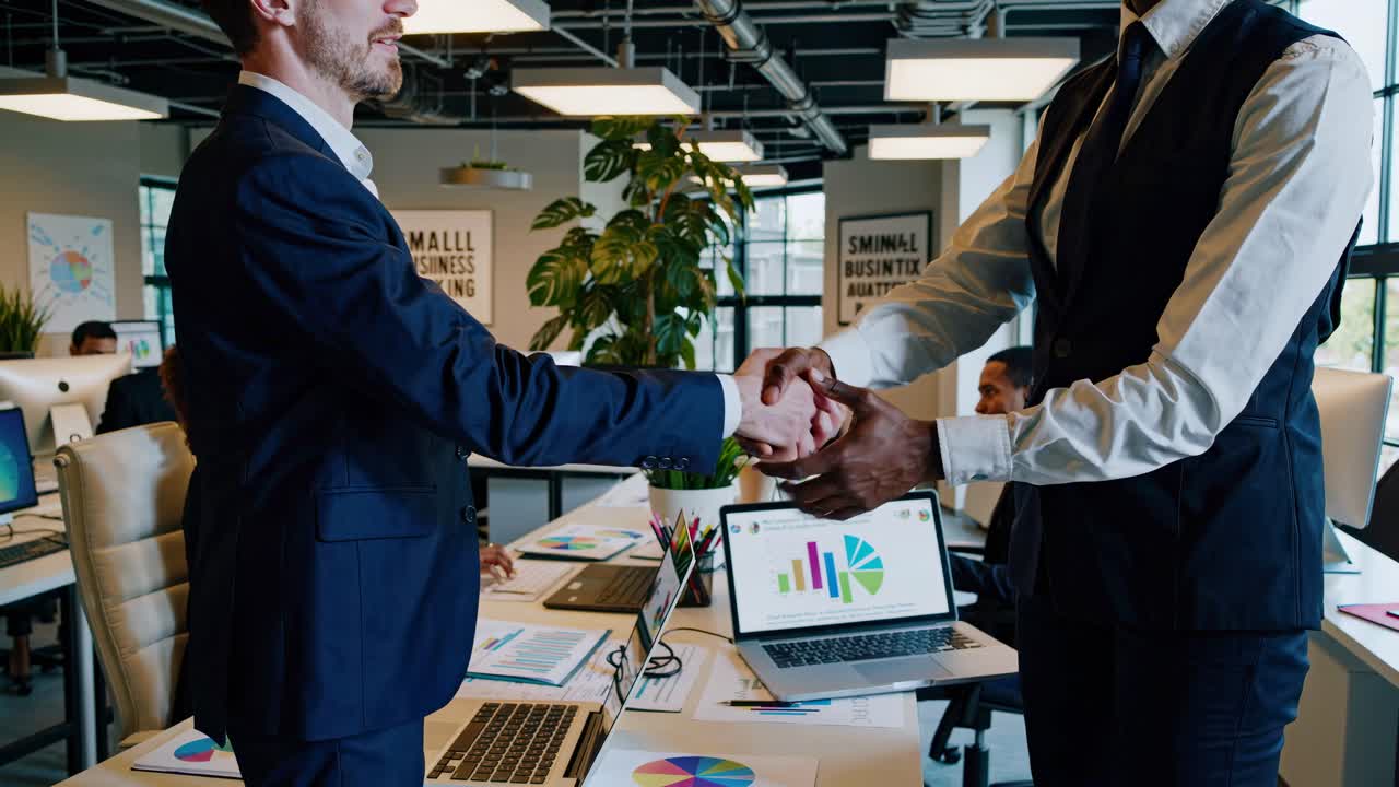 Wide-angle shot of a modern office with diverse professionals working on computers, focusing on data