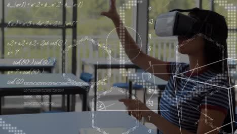 animation of over equations over schoolgirl wearing vr headset