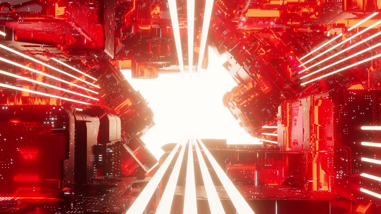 Glowing corridor of futuristic spaceship. 3d animation