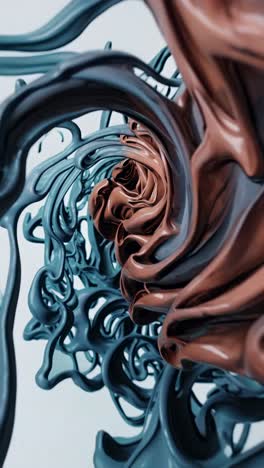 abstract swirling fluid forms in brown and teal