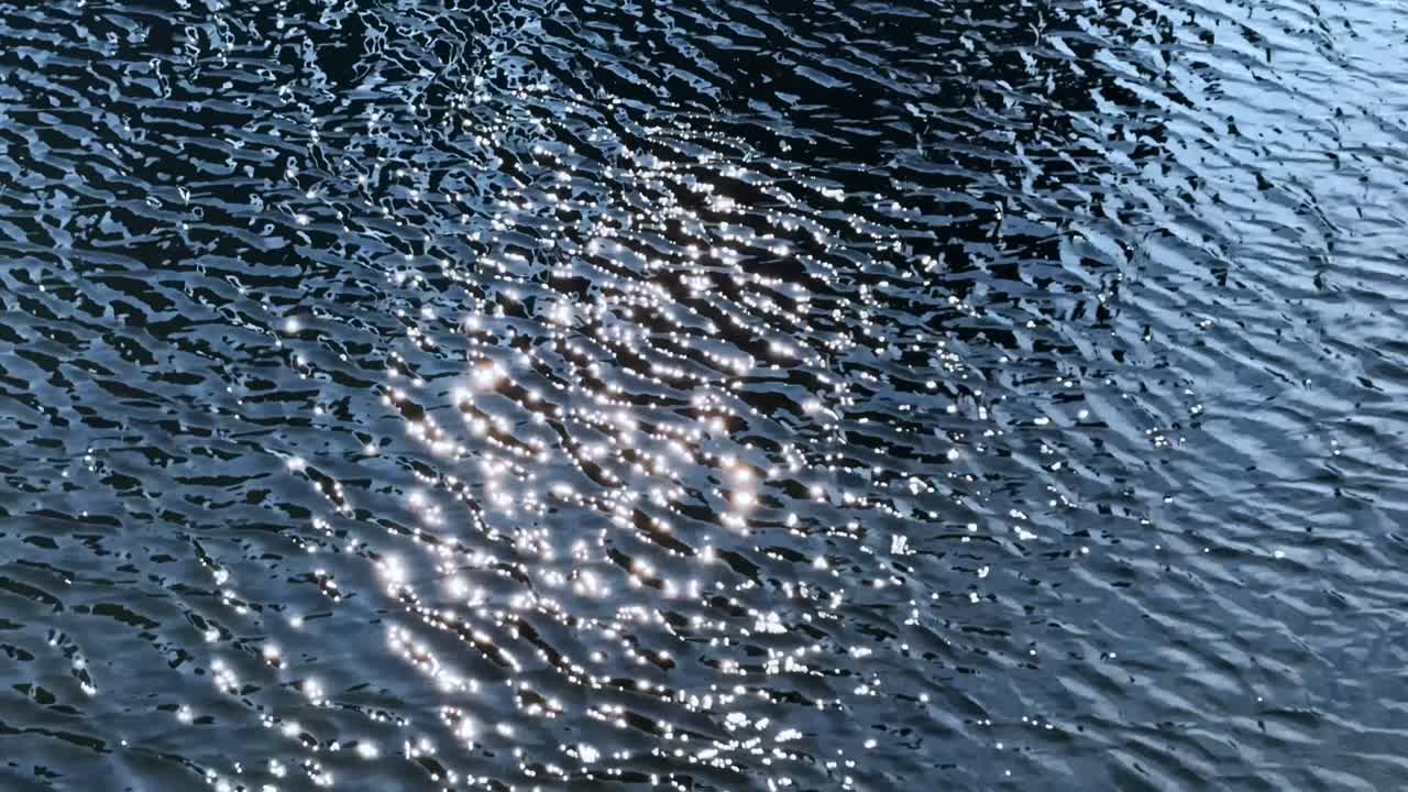 Rippling water with shimmering sunlight reflections in Harumi, Tokyo, creating a serene mood