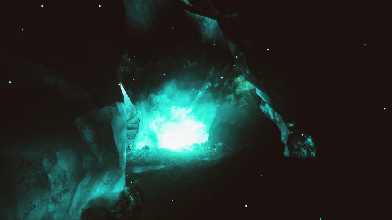 크리스탈 동굴에서 반이는 푸른색 불