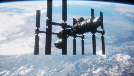 una vista de la tierra y una nave espacial. iss está orbitando la tierra