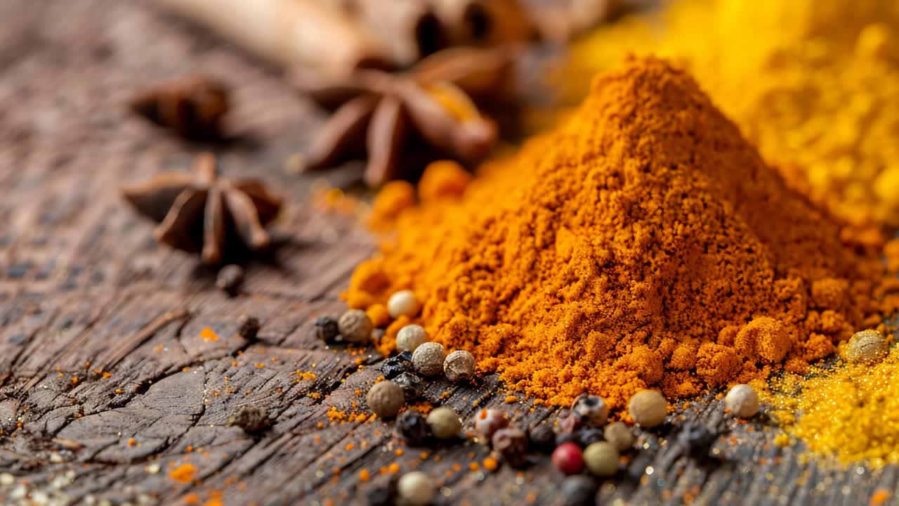 Colorful Spices on Wooden Background