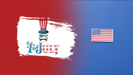 Animation of 4th of july text and top hat over flag of united states of america