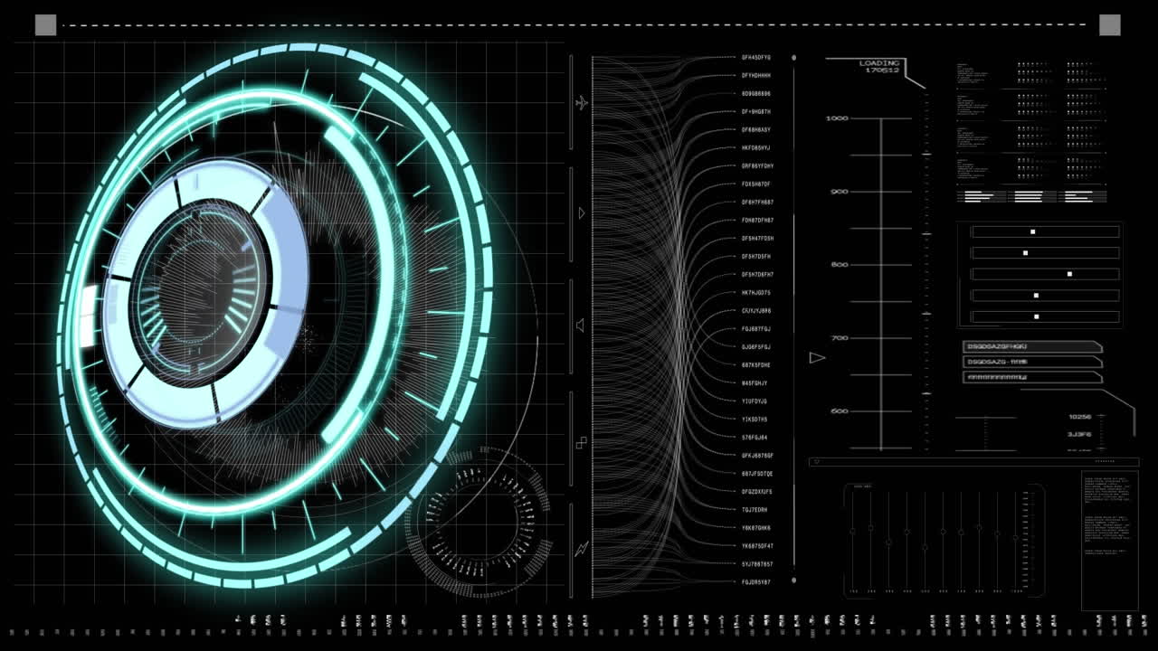 Animation of scope scanning and data processing on black background