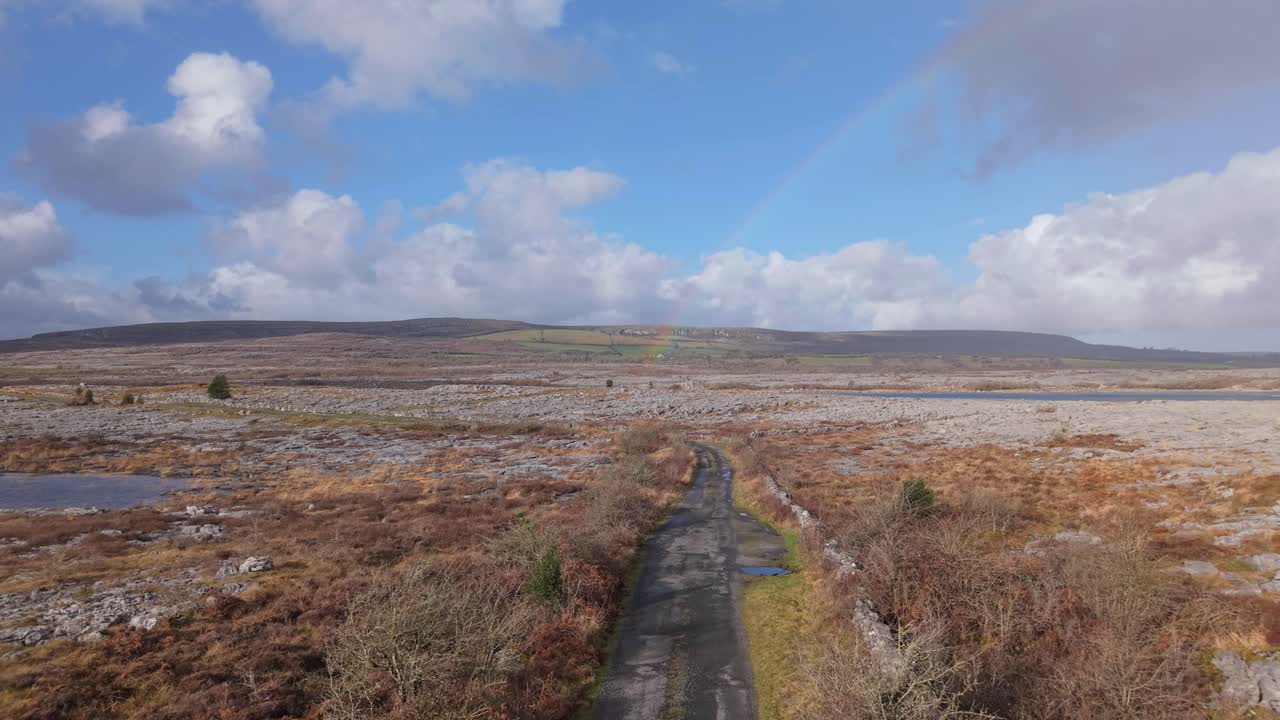Panorama Of The Burren Rocky District In County Clare On The West Coast of Ireland. Aerial Drone Shot
