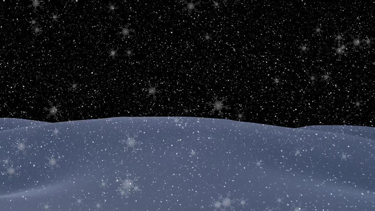 밤에 겨울 풍경에서 내리는 눈의 애니메이션