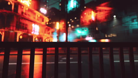 Verschwommenes-Bokeh-Lichtschild-Entlang-Der-Straße-Im-Nachtleben-Der-Innenstadt-Von-Seoul