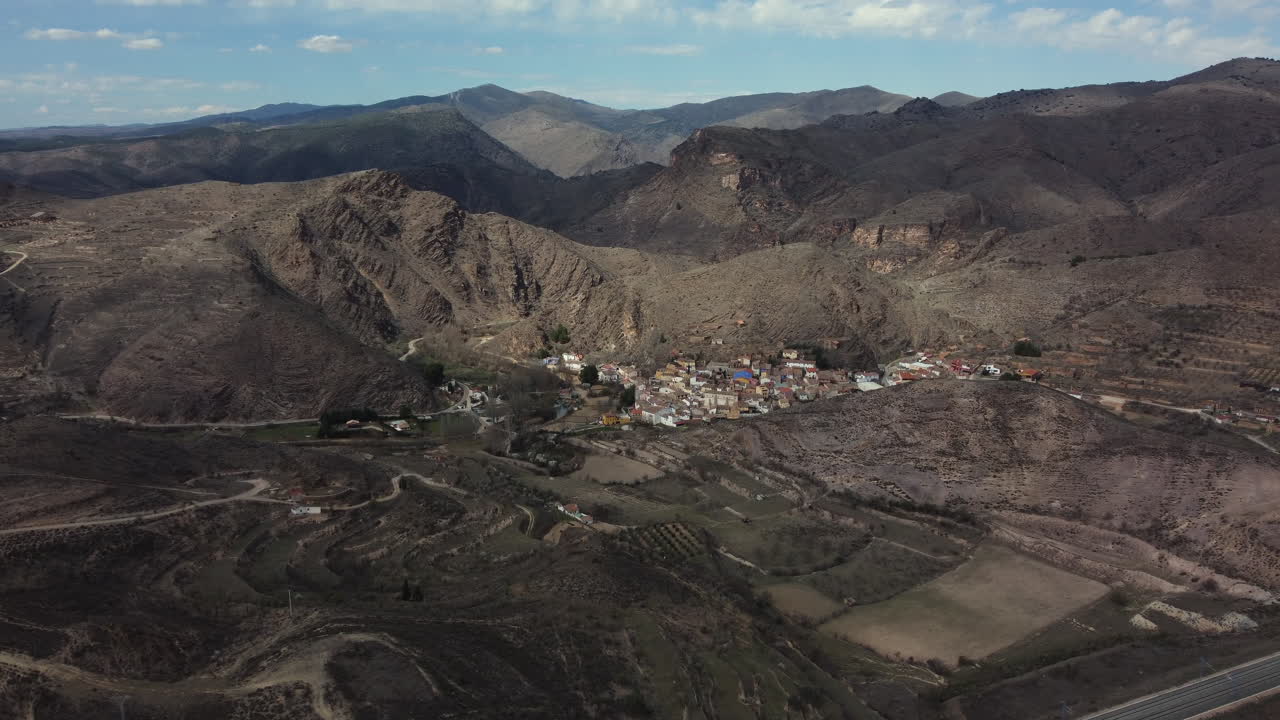 Aerial View of a Mountain Village in Spain