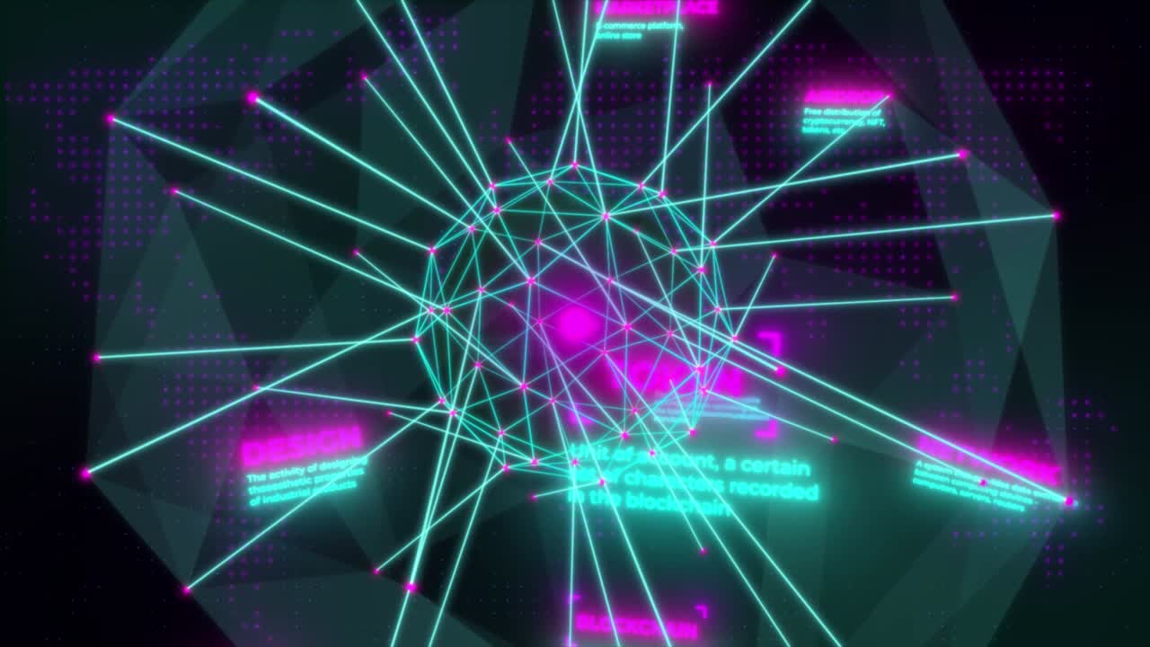 animación de visualización de grandes datos con puntos y líneas conectados. proceso de información digital. concepto de tecnología futura de red. 4k