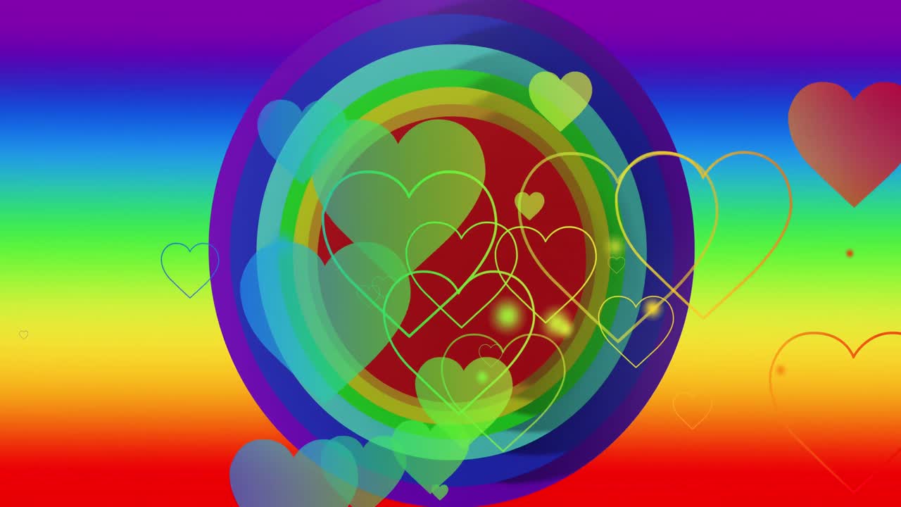 animación de corazones sobre el fondo del arco iris