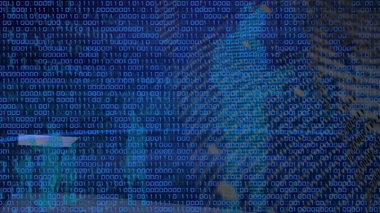 Animation of data processing over blue background